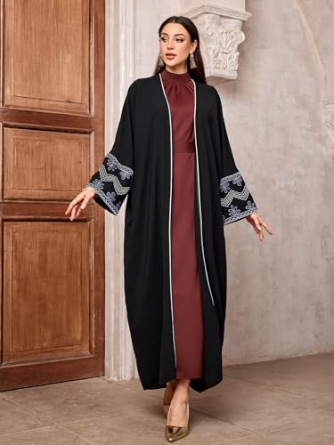 Image of Women's Ethnic Embroidery Muslim Abaya Open Kimono Cardigan Jalabiya