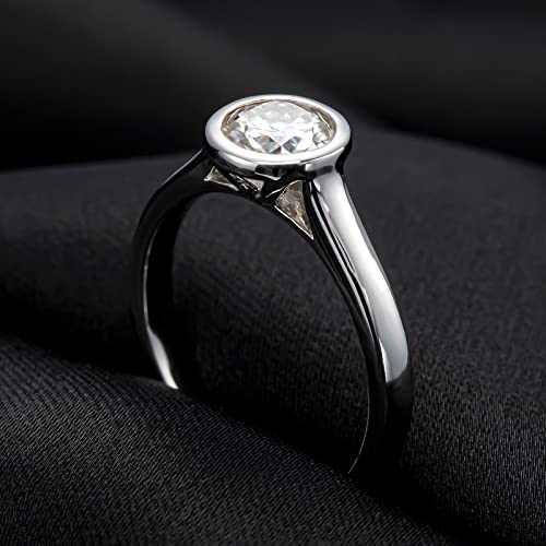 Raivari Moissanite Engagement Rings,1 Ct Bezel Setting Round Lab Created Diamond Solitaire Promise Rings In 14K White Gold Plated Sterling Silver, Anniversary Rings For Women6.5 #TOP6