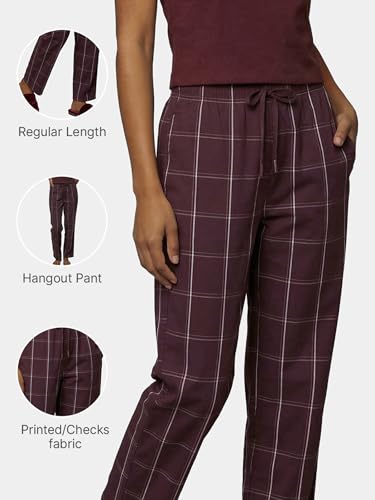 Image of Enamor Mid Rise Full Length Adjustable Drawstring Hangout Pant for Women - Relaxed Fit, Combed Cotton - E4A5