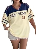 NANYUAYA Women's Plus Size Baseball Jersey Oversized Shirt V Neck Short Sleeve Graphic Tee Casual Jersey Color Block Tops
