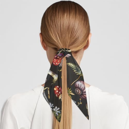 Forest Mushroom Snails Leaves Square Silk Scarf for Women, 23.6" Lightweight Fashion Scarves Wraps, Silk Like Hair Neck Scarf Headband Bandanas for Ladies4