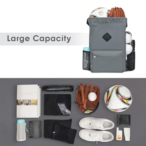 Miniatura 5 de Wandf Mochila Con Cordón, Bolsa De Deporte Con Compartimento Para Zapatos, Mochila De Cincha Resistente Al Agua Para Hombres Y Mujeres Gris