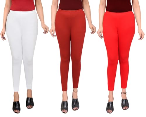Image of Women Ankle Length Leggings Combo Multicolour Stretchable Cotton Yoga Gym Workout Pants Lyra Jeggings Casual Slim Fit