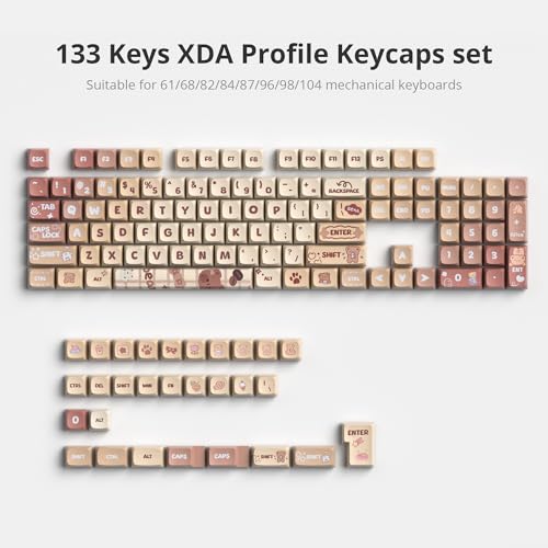 Image of 133 Keys PBT Keycap XDA Profile Keycaps Dye-Sublimation Custom Keycaps for MX Switches 60% 75% 100% Mechanical Gaming Keyboards(Caramel Bear)