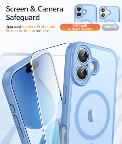 Image of FNTCASE for iPhone 17 Case: [Compatible with Magsafe] Translucent Matte Cases with [Full Camera Protection] [Screen Protector] Military Grade Shockproof Protective Phone Cover - Light Blue