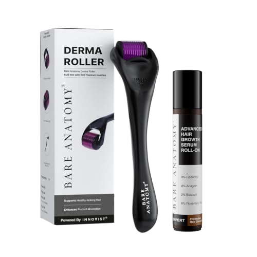 Image of Bare Anatomy Advanced Hair Growth Serum Roll On & Derma Roller Combo | 540 Titanium Needles | 3% Redensyl 4% Anagain 2% Baicapil | 25ml + 0.5mm
