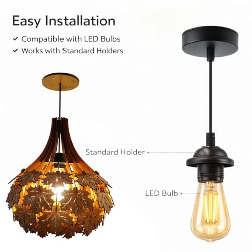Image of Wood Pinecone Pendant lamp, Wooden Ceiling lamp, Wooden Hanging lamp handicrafted Home decore Chandelier Light (Maple)