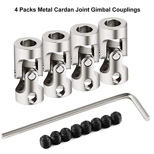 4 Packs 6mm to 6mm Metal Cardan Joint Gimbal Couplings Universal Joint Connector Model DIY Motor Shaft Fitting Accessory for RC Car Boat Airplane with Screws and Wrench