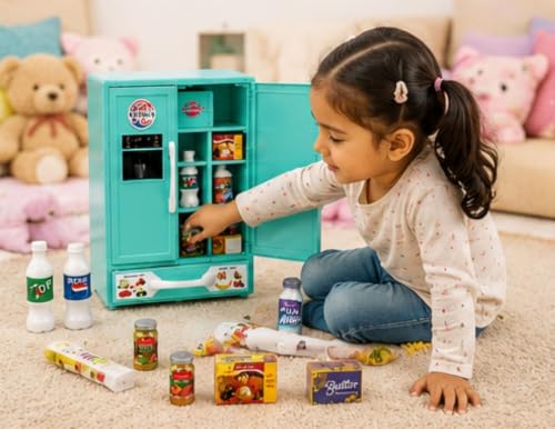 Image of BKDT Marketing Toy Refrigerator /Fridge Kitchenware Role Play Set Household Kitchen Appliance Miniature Toy for Kids with Accessories Like - Ice Trays, Butter Box,Kids Toys Fridge,