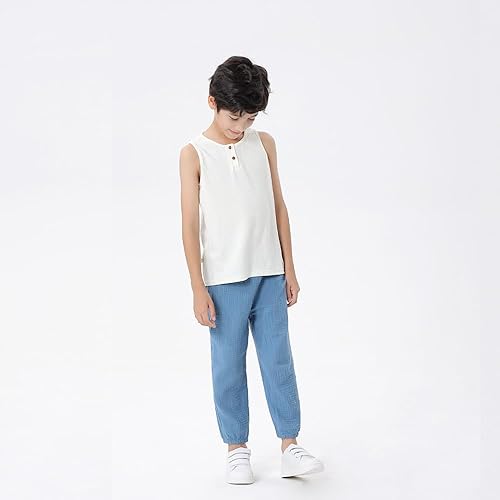 Miniatura 3 de GFQLONG Pantalones harén de algodón y lino de color liso para niño y niña, para verano, otoño