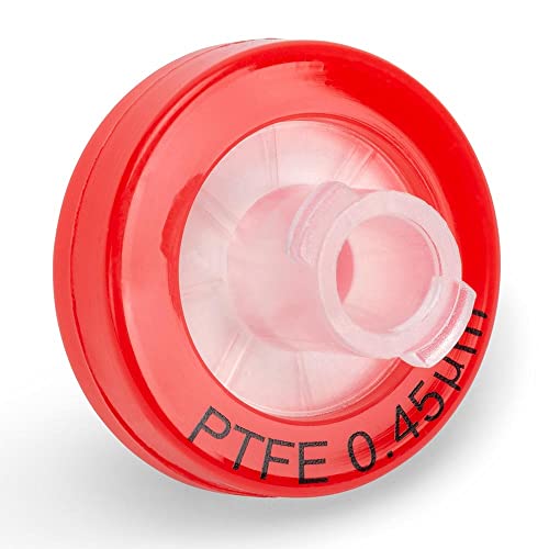 Image of Globe Scientific SF-PTFE-4513 Syringe Filter, PTFE Hydrophilic Membrane, 0.45m Porosity, PP Housing, Non-sterile, Bulk Packed, Red, 13mm Diameter, Pack of 100