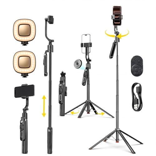 Image of MAYSON AI Face Tracking Tripod with 2 Fill Lights, 360 Auto Tracking, Bluetooth Remote for Reels, Vlogs & Content Creation