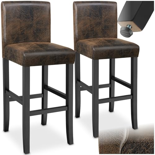 tectake® Lot de 2 Tabouret Bar en Bois & Cuir synthétique Chaise de Bar Chaise Haute Cuisine pour Ilot Central Rembourrée avec Dossier Tabouret Haut...