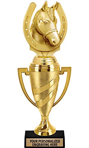 Crown Awards Horseshoe Trophy, 14" Gold Cup Horseshoe Toss Trophies with Free Personalization, 1 Pack