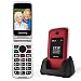 Ushining Téléphone Portable à Clapet, Téléphone Portable Débloqué pour Personnes âgées avec Grandes Touches Haute Volume Station de Charge Fonction SOS Double Écran (2,8” et 1,77”) - Rouge