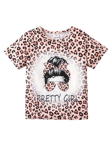 Image of PATPAT Girls Crewneck Short Sleeve Graphic Tees Animal Print Shirts Cute Summer Outfits 5-12 Years