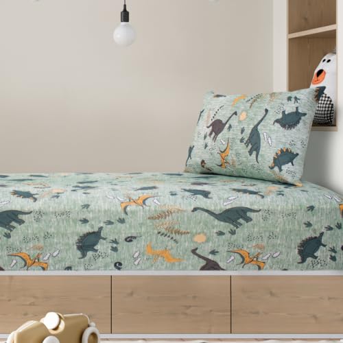 Jogo de Lençol 2 Peças Portallar Doce Vida Kids Dino Selva Verde Solteiro
