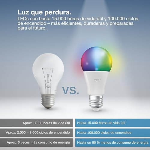 LEDVANCE Lámpara LED SMART+ MATTER, compatible con Google, Alexa, Apple, aspecto esmerilado, 9W, 806lm, base E27, función RGBW y luz blanca, control por app o voz, vida útil de hasta 20.000 horas - imagen 10