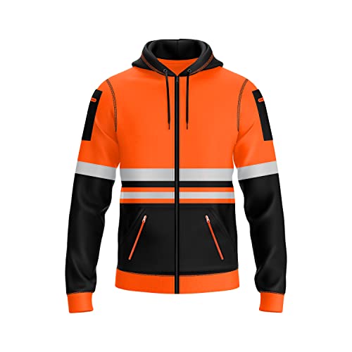 trending babz Sweat à capuche haute visibilité pour homme avec bande réfléchissante et cordon de serrage, plusieurs poches zippées haute visibilité,...