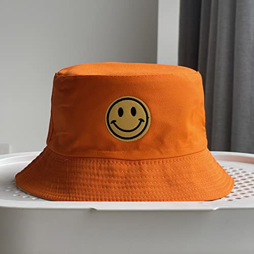 Anroll Unisex Smiling Face Embroidered Bucket Hats Sun Hat For Womens Men (Orange) #TOP1