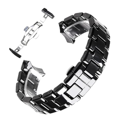 Sangle en céramique de 22 mm noir avec bouton butterfly pour montre homme et femme