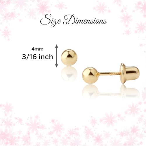 Cherished Moments Girls Ball Stud Earring in Sterling Silver or 14K Gold Plated with Screw Backs (4mm)4