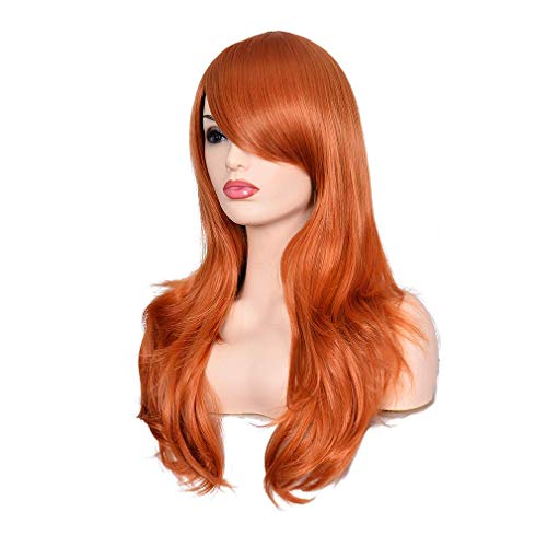 Morvally 23" Long Wig Big Wavy Heat Resistant Synthetic Straight Hair With Bangs For Cosplay Costume Halloween Party (2735# Ginger Orange) #TOP2