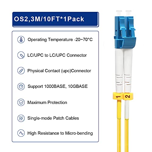 FLYPROFiber 3m/10ft OS2 LC to LC Fiber Patch Cable | Length Options: 0.2m-200m, Single Mode Duplex, 9/125um SMF Fiber Optic Cable Cord LSZH 3Meter(10ft) - Image 3
