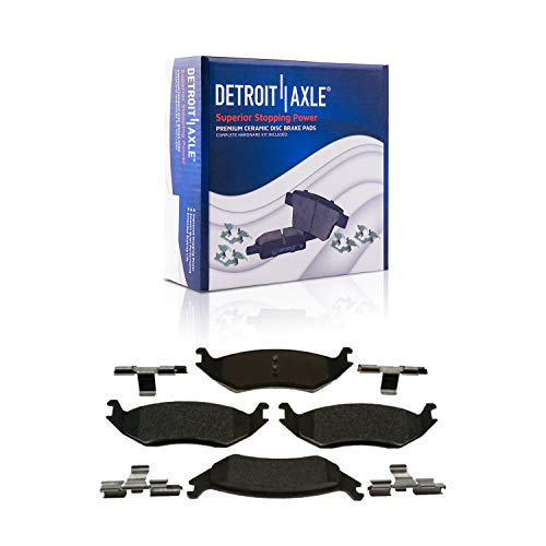 Image of Detroit Axle - Brake Kit for 5 Lug 2007-2009 Chrysler Aspen Dodge Durango, 2006-2018 Dodge Ram 1500 Front & Rear Drilled & Slotted Brake Rotors Ceramic Brakes Pads Rear Brake Calipers Replacement