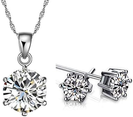 WuWxiuzhzhuo Women Lovely Heart Shape Pendant Inlaid Zircon Necklace Lever Earrings Jewelry