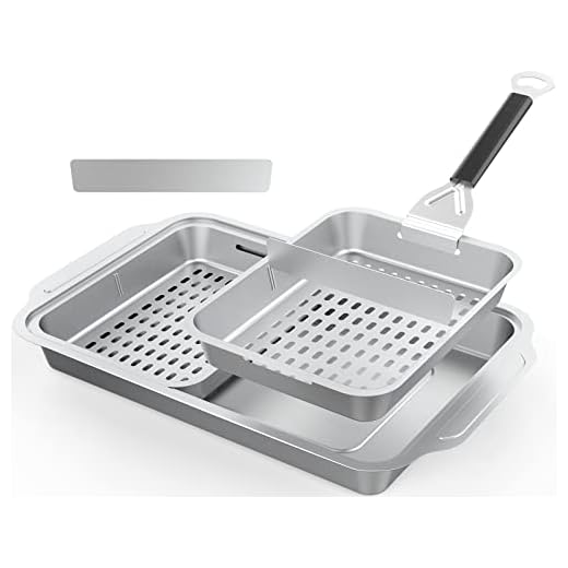 TOVVE Grill Basket Set,6-piece Stainless Steel Vegetable Grilling Tray/Pan, Outdoor Grill Accessories Includes 2 Grill Baskets a Serving Tray & Removable Handle and 2 Baffle For Grilling Fish Veggies