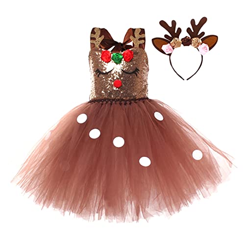 Christmas Kids Elk Princess Costume Sleeveless Mesh Tulle Dr