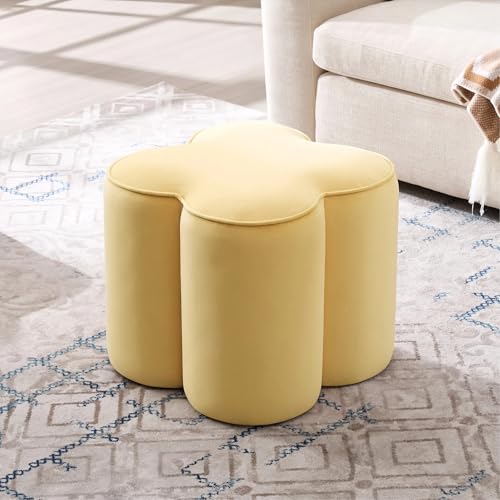 Image of Zesthouse Flower Pouf Ottoman Foot Rest, Velvet Fabric Poofy Ottoman Stool | Large Ottoman Footstool for Couch, Modern Living Room Stool Seat, Cute Square Vanity Stool for Bedroom Yellow Dorm Foot Stool