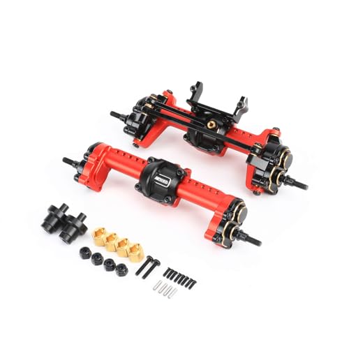 RCAWD Full Metal Front Rear Differential Locker Portal Axles Assemblies for FMS 1/18 FCX18 1/24 FCX24 Portal Axle Upgrade Parts(Red)