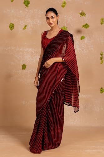 Image of MIRCHI FASHION Women Sari Georgette Chevron Printed | Modern Pattern Farewell and Festive Drape with Matching Blouse Piece