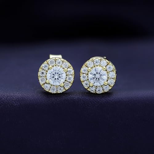 18k Gold Plated Sterling Silver Post Halo Stud Earrings | Heart, Round & Teardrop style Moissanite Diamond Stud Earrings for Women | Push Back Earrings For Her3