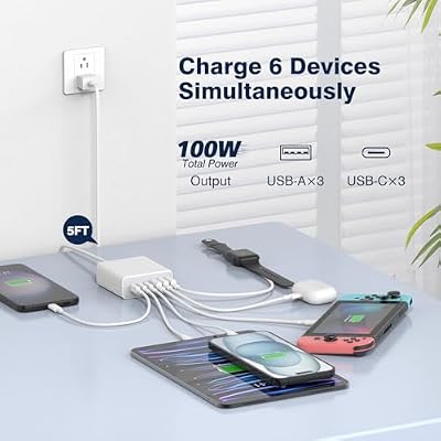 67W Dual Port USB C Power Adapter Bundle with 100W 6 Port Charging Station