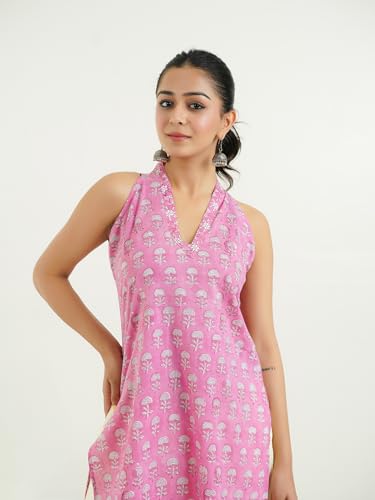 Image of GOODHAND Women Printed Cotton Kurti | Casual Long Kurta | Comfortable Ethnic Wear with Relaxed Fit