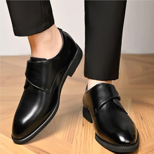 Men's Formal Dress Shoes Leather Oxford Brogue Wingtip Slip On Pointed Toe Wedding Business Shoes(6.5) Black3
