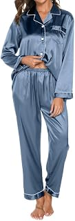 Silk Pajamas for Women, 2 Piece Satin Pajamas, Long Sleeve Button Shirt and Matching Trousers, Lightweight and Breathable Sleepwear for Women for Home