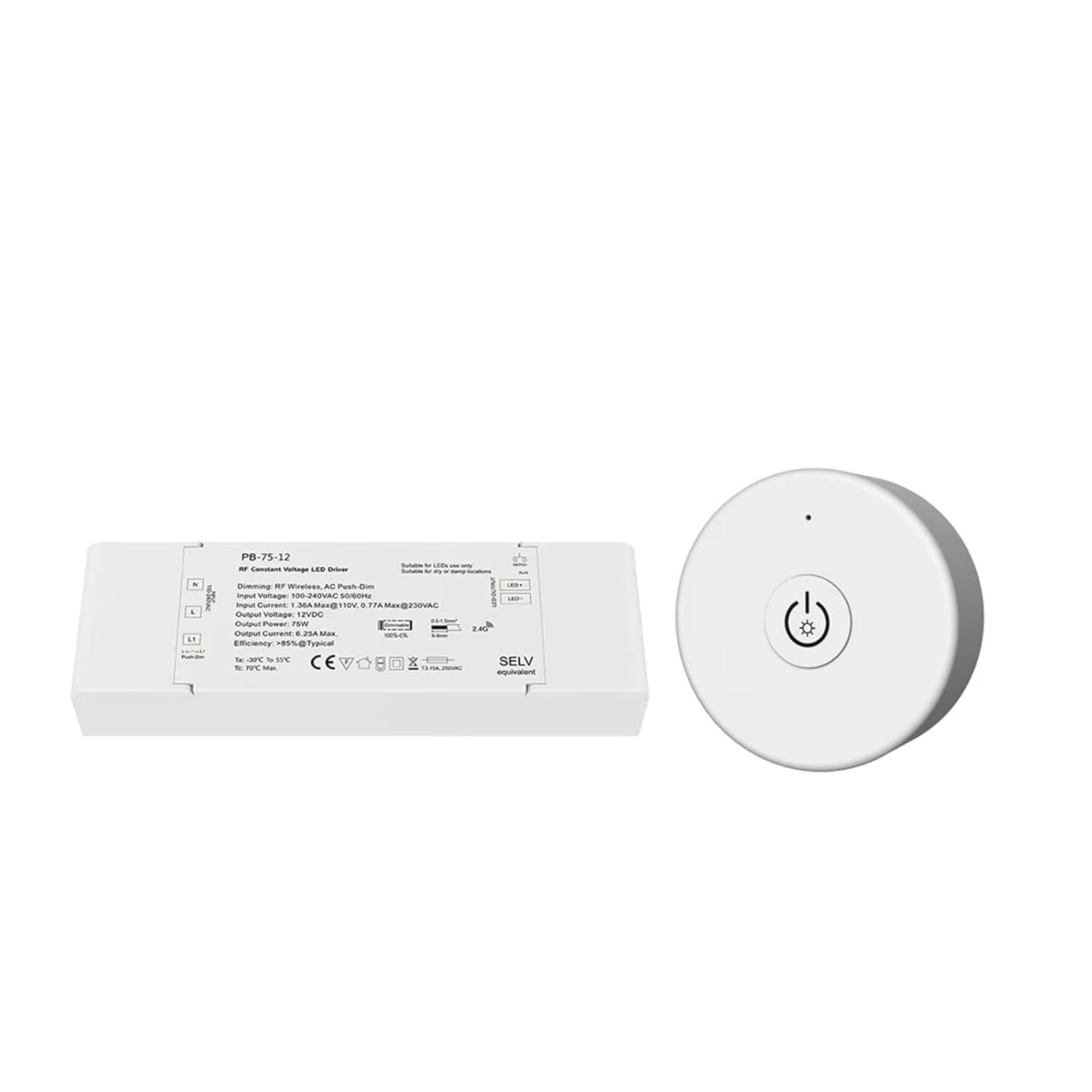 12V 24V 75W LED Driver Dimmable LED Dimming Push Dimmer 12 Volt Constant Voltage 2.4G RF Control Driver RT1 R11(Model R1-1,12 V)