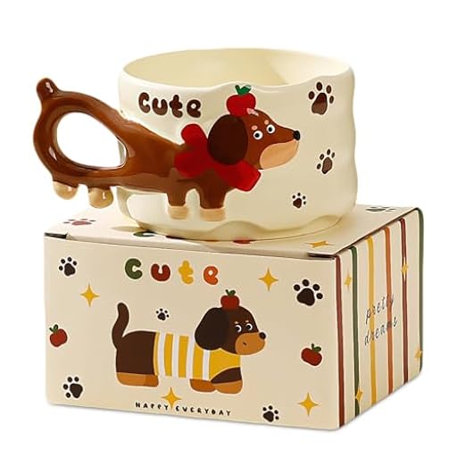 trabag Taza de perro salchicha, regalo para mujeres, Acción de Gracias y Navidad, taza de cerámica con adorable perro salchicha en marrón, Eie Sich para el Día de la Madre | Ya disponible en tu tienda friki favorita! En mundofriki.es!