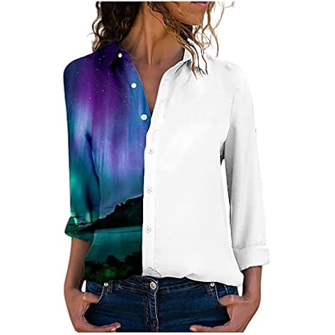 Women Casual Loose Long Sleeve Shirts Crewneck Solid Tops Pullover Sweatshirts with Pocket TY54 Button Up Long Women T Shirt V Neck Long Sleeve Tops Pullover for Women Dark Purple Cover