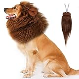 NEWBEA Lion Mane for Dog Costume, Dog Lion Mane, Realistic Wig for Medium to Large Sized Dogs, Halloween Costumes, Dark Brown with Ear Tail