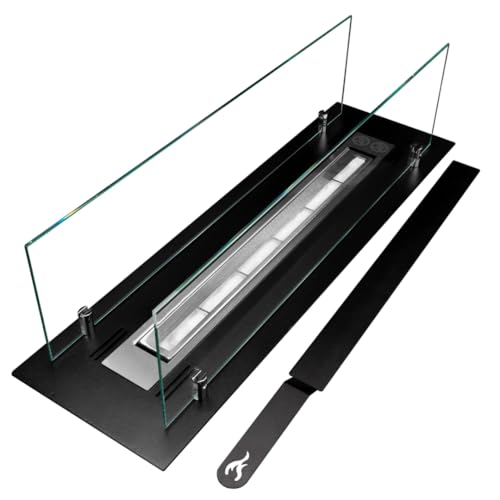 Brûleur de cheminée encastré acier 65cm insert verre salon