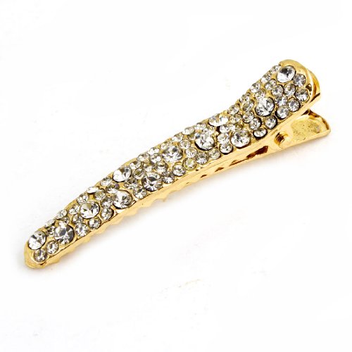 uxcell Bling Rhinestones Decor Gold Tone Metal Hairclip