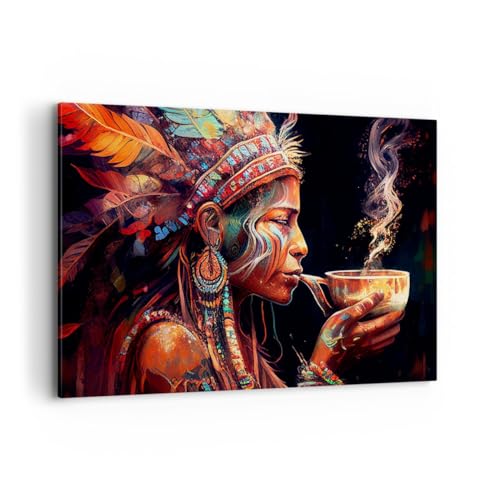 Deco Cadre Décoration Salon Chaman Indien Ayahuasca Moderne Impression sur Toile 120x80cm Image Tableau Decoration Murale Chambre Horizontal Art Wall Grand...