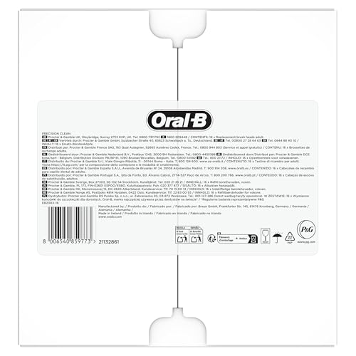 Oral-B Brossettes de Rechange Précision Clean, lot de 16, Blanches – Recharges Brosse à Dents Électrique Pro, Filaments Conçus pour un Nettoyage Précis...