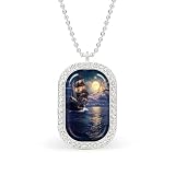 Collar con colgante ajustable para mujer, diseño de barco y luna en el cielo, para viajes, fiestas, talla única, Metal