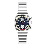 Gosasa Fashion Business Square Mens Watches Luminous Waterproof Quartz Watch with Calendar & Chronograph - Stylish Gold & Silver Wristwatch Stainless Steel Band (Silver Blue)